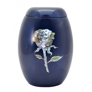 Glass Fibre Urn (Blue with a "Mother of Pearl" Rose Design) 